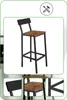 A bar stool with a wooden seat and backrest and a black metal frame, shown from multiple angles. Podgląd zdjęcia produktu