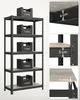 A metal shelving unit with weights on each shelf, accompanied by close-up diagrams of its construction and dimensions. Náhled obrázku produktu