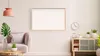A living room scene with a sofa, a side table, a cabinet, and a framed picture on the wall. Produktbild-Vorschau