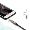 A smartphone is shown with an audio cable plugged into its headphone jack, alongside a diagram illustrating the dimensions of the audio cable's connector. Produktbild-Vorschau
