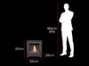 A bioethanol fireplace is shown next to a silhouette of a person, with dimensions indicated. Náhled obrázku produktu