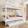 A white bunk bed with storage drawers and shelves, set up in a bedroom. Produktbild-Vorschau