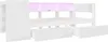 A white bed frame with drawers and a shelf unit above the headboard, illuminated by pink LED lights. Voir les images du produit