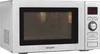 A silver microwave oven with a black door. Produktbild-Vorschau
