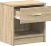A product shot of a wooden nightstand with an open drawer. Náhľad obrázku produktu