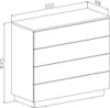 A technical drawing of a chest of drawers with dimensions indicated. Produktbild-Vorschau