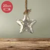 A decorative star with lights hanging from a rope, placed above a wooden surface. Produktbild-Vorschau