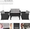 A rattan lounge set with a coffee table, presented with descriptive text and detail shots. Produktbild-Vorschau