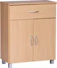 A light brown wooden sideboard with a drawer and two doors, standing on silver legs. Náhľad obrázku produktu
