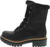 A black lace-up boot with faux fur trim. Voir les images du produit