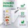 A kitchen scene with a white shelving unit filled with fruits and vegetables, alongside text and icons promoting the product. Produktbild-Vorschau