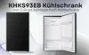 A product image showing a black refrigerator, both closed and open, with text overlay. Produktbild-Vorschau