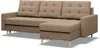 A brown sectional sofa with a chaise lounge is shown against a white background. Produktbild-Vorschau