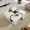 A modern living room with a white coffee table as the centerpiece. Voir les images du produit