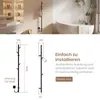 A bathroom scene with a towel rack and technical diagrams. Produktbild-Vorschau