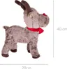 A plush reindeer toy with a red scarf, shown in profile against a white background with size indicators. Podgląd zdjęcia produktu