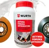 A product shot of a can of anti-corrosion coating, with two brake discs, one rusty and one clean, and a splash of white liquid. Produktbild-Vorschau