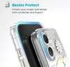 Close-up view of a clear phone case with a daisy design, highlighting its protective bezels. Podgląd zdjęcia produktu