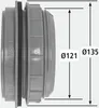 A side view of a gray pipe fitting with measurement indicators. Náhled obrázku produktu