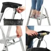 A collage of four images showing different aspects of a KADAX Aluminiumleiter "Vulvik" folding stepladder. Podgląd zdjęcia produktu