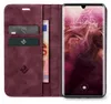 A flip-style phone case with card slots and a phone inside, displaying the time and date on its screen. Produktbild-Vorschau