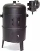 A black charcoal smoker grill with two doors and a thermometer on top, shown on a white background. A smaller inset image shows the top part of the smoker with its lid open. Produktbild-Vorschau