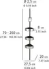 A diagram showing the dimensions and adjustable height of a telescopic shower corner shelf unit. Produktbild-Vorschau