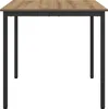 A table with a wooden top and black metal legs, shown from the front on a white background. Produktbild-Vorschau