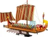 A model of a Roman warship on a stand, against a white background. Voir les images du produit