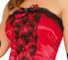 Close-up of a red and black corset with lace detailing. Produktbild-Vorschau