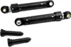 Two black shock absorbers and two black plastic pegs are laid out on a white background. Produktbild-Vorschau