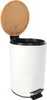 A white pedal bin with an open bamboo lid. Produktbild-Vorschau