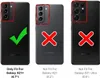 Three Samsung phones are shown with red outlines around the camera modules, indicating compatibility or incompatibility with a product. Produktbild-Vorschau