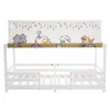 A white wooden bunk bed frame with a decorative fabric panel featuring cartoon cats. Anteprima dell’immagine prodotto