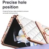 A close-up of a phone case with a quilted pattern and a rose gold frame, showing a ring holder. Produktbild-Vorschau