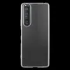 A transparent phone case is shown against a black background. Produktbild-Vorschau
