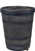A dark gray barrel-shaped rain barrel with a lid and two spigots, set against a white background. Náhled obrázku produktu