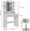 A diagram showing the dimensions of a white vanity table and stool with LED lighting. Náhľad obrázku produktu