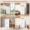 A collage showing a white cabinet in four different room settings: kitchen, living room, dining room, and bathroom. Voir les images du produit