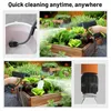 Collage of images showing a cordless high-pressure cleaner being used for car cleaning and garden watering, with close-ups of its components. Produktbild-Vorschau