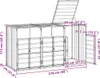 A technical drawing with dimensions of a green metal shed. Produktbild-Vorschau