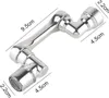 A silver faucet extender with dimensions indicated by lines and text. Podgląd zdjęcia produktu