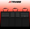 A black car trunk organizer with multiple compartments and handles, displayed against a red and black gradient background with a brand logo at the top. Podgląd zdjęcia produktu