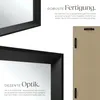 Close-up shots of a black framed mirror, with text describing its features and benefits. Produktbild-Vorschau