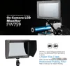 A split image showing a professional product shot of an on-camera monitor in the top half and a product shot with descriptive text in the bottom half. Náhled obrázku produktu