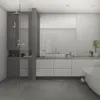A modern, minimalist bathroom with a built-in shower and vanity. Produktbild-Vorschau