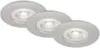 Three silver LED recessed ceiling lights are arranged diagonally on a white background. Produktbild-Vorschau