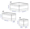 Diagrams showing the dimensions of storage boxes. Produktbild-Vorschau