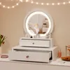 COSTWAY Spiegel met 2 lades, make-up tafel, ronde make-up Productafbeelding-voorbeeld 2