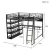A diagram of a loft bed with integrated desk and shelves, showing dimensions. Produktbild-Vorschau